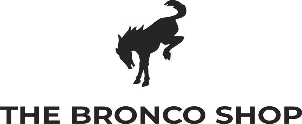 Black silhouette of a bronco horse above the word 'BRONCO'.